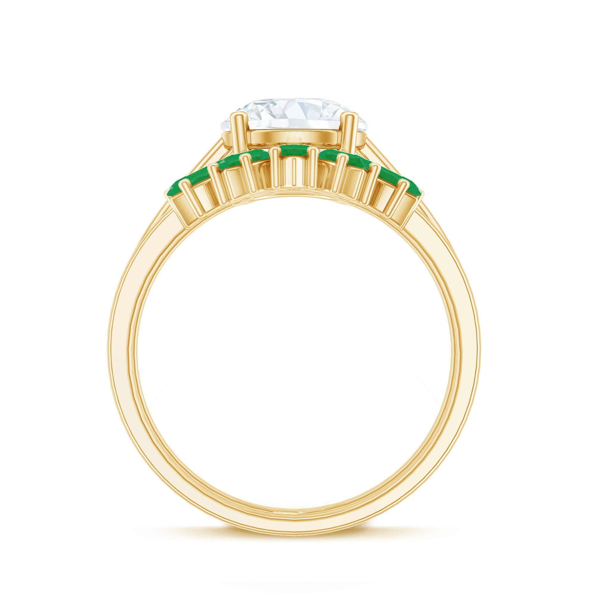 Certified 2 Carat Lab Grown Diamond Engagement Ring With Emerald Wedding Band