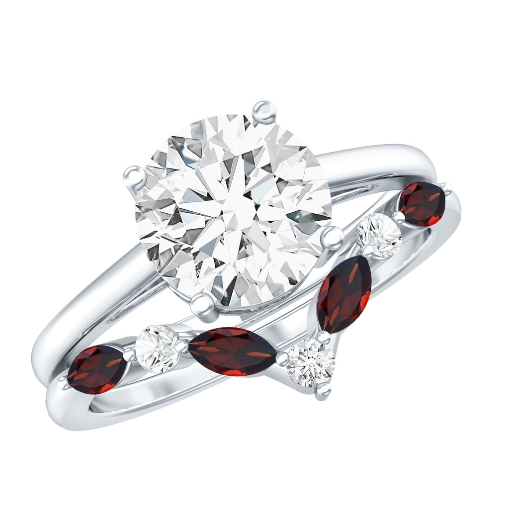 Lab Grown Diamond Ring - Certified 2 Carat Bridal Ring Set With Garnet Enhancer