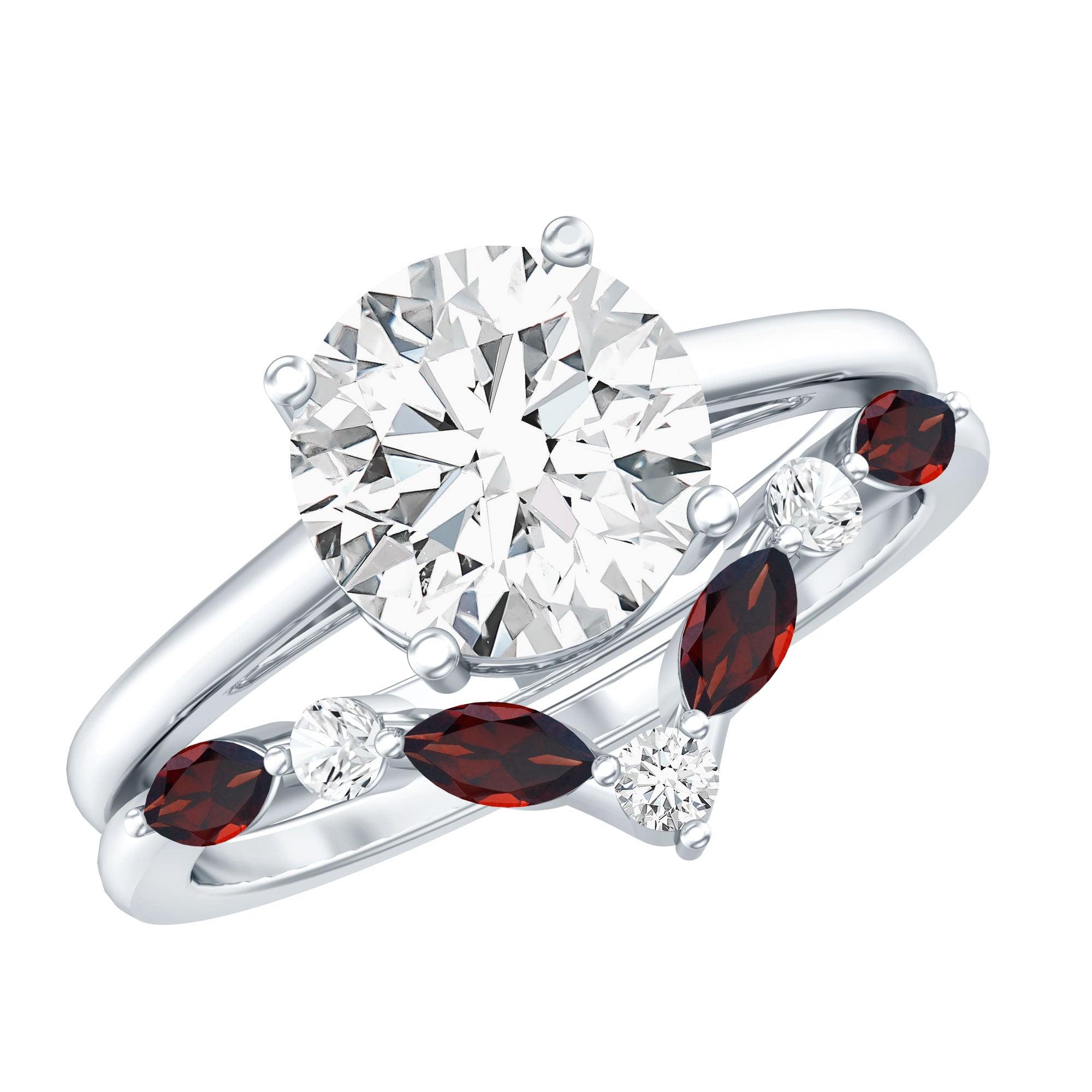 Lab Grown Diamond Ring - Certified 2 Carat Bridal Ring Set With Garnet Enhancer