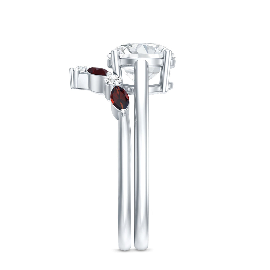 Lab Grown Diamond Ring - Certified 2 Carat Bridal Ring Set With Garnet Enhancer