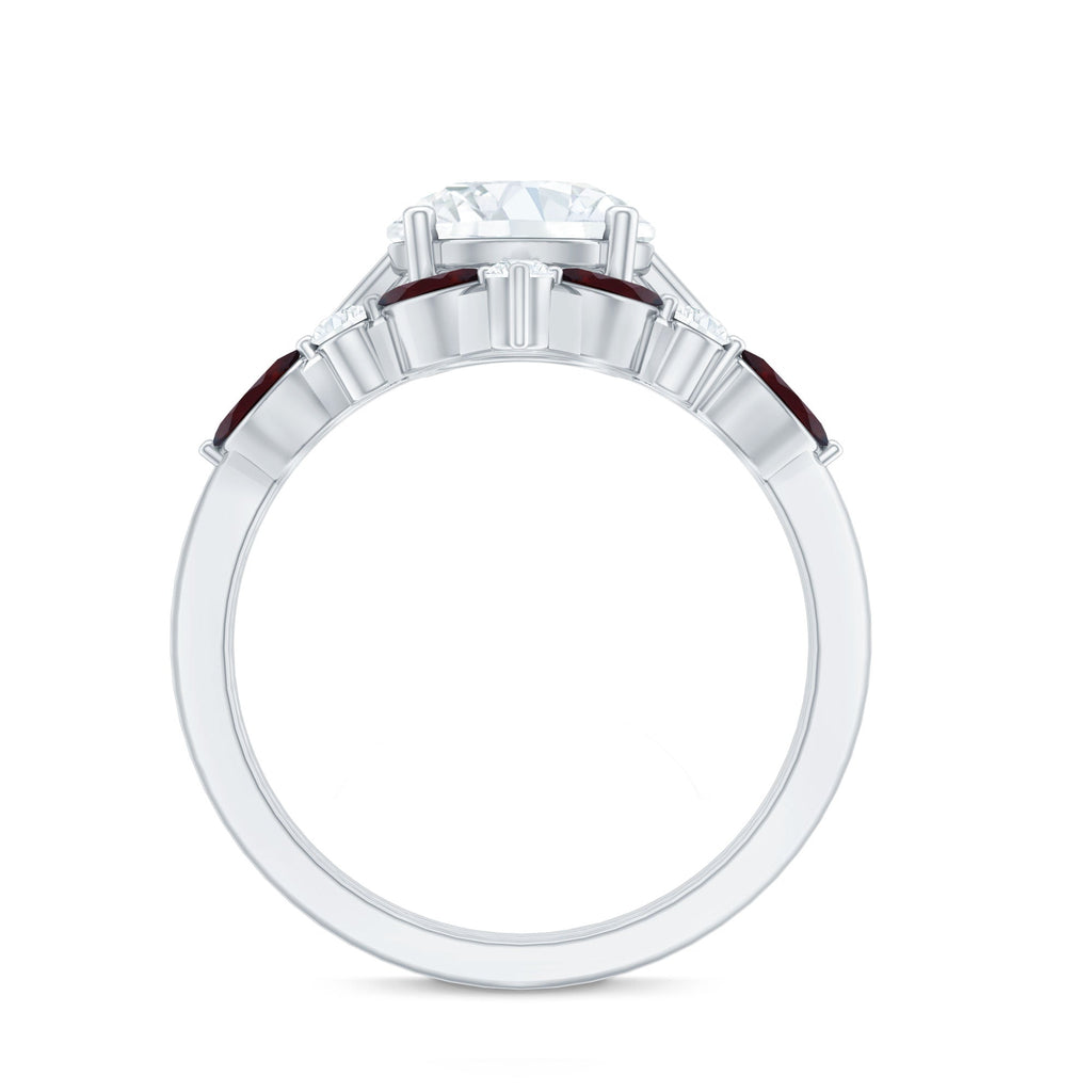 Lab Grown Diamond Ring - Certified 2 Carat Bridal Ring Set With Garnet Enhancer