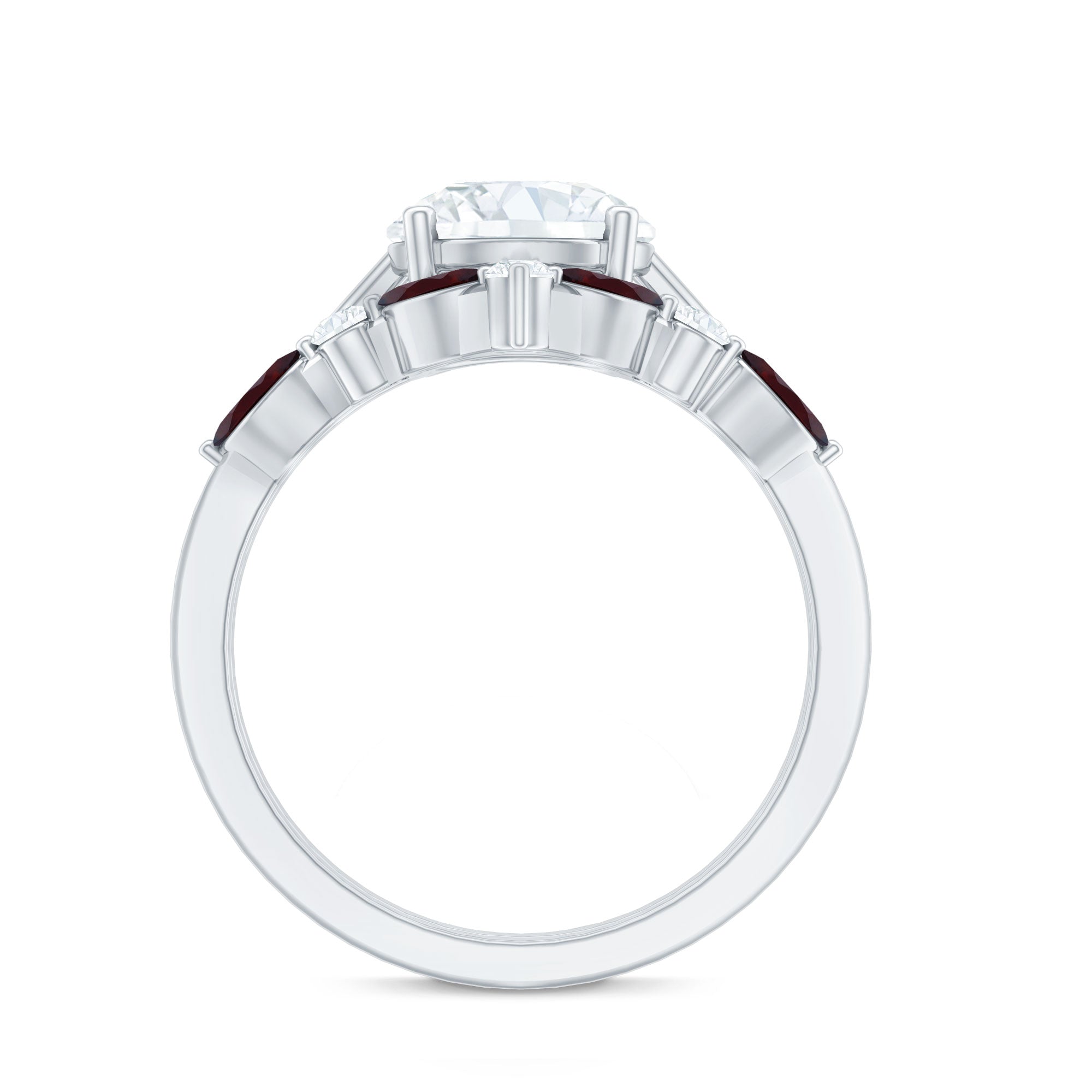 Lab Grown Diamond Ring - Certified 2 Carat Bridal Ring Set With Garnet Enhancer