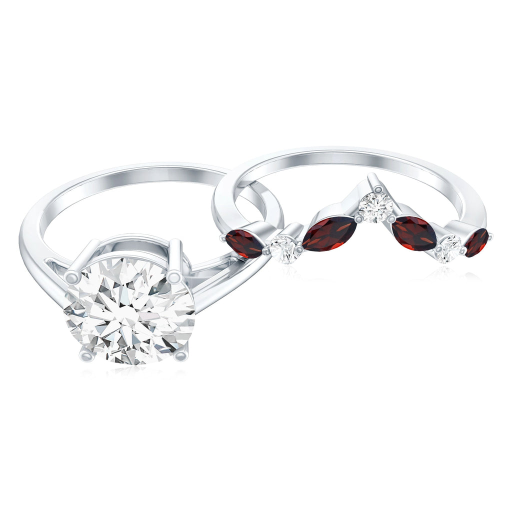 Lab Grown Diamond Ring - Certified 2 Carat Bridal Ring Set With Garnet Enhancer