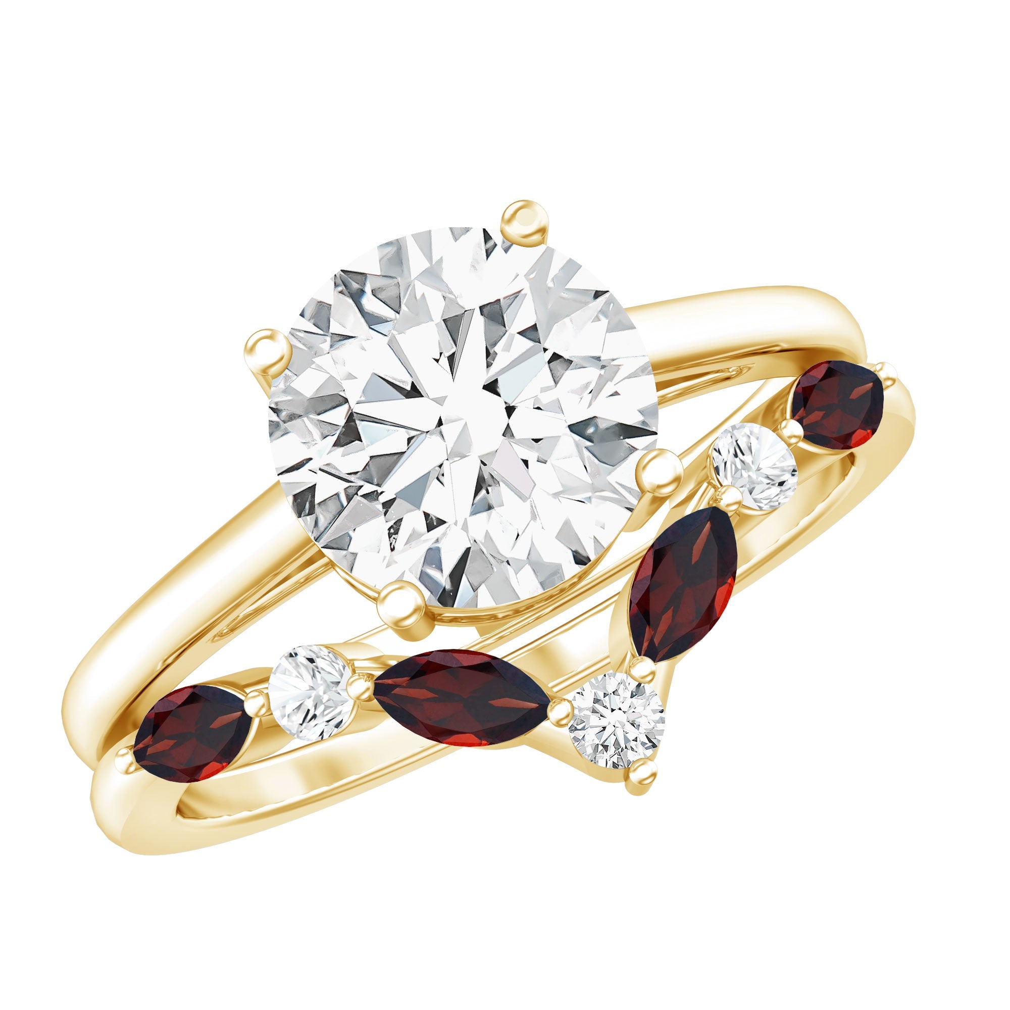 Lab Grown Diamond Ring - Certified 2 Carat Bridal Ring Set With Garnet Enhancer