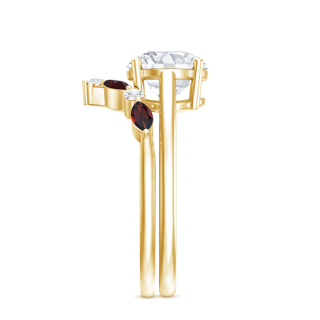 Lab Grown Diamond Ring - Certified 2 Carat Bridal Ring Set With Garnet Enhancer