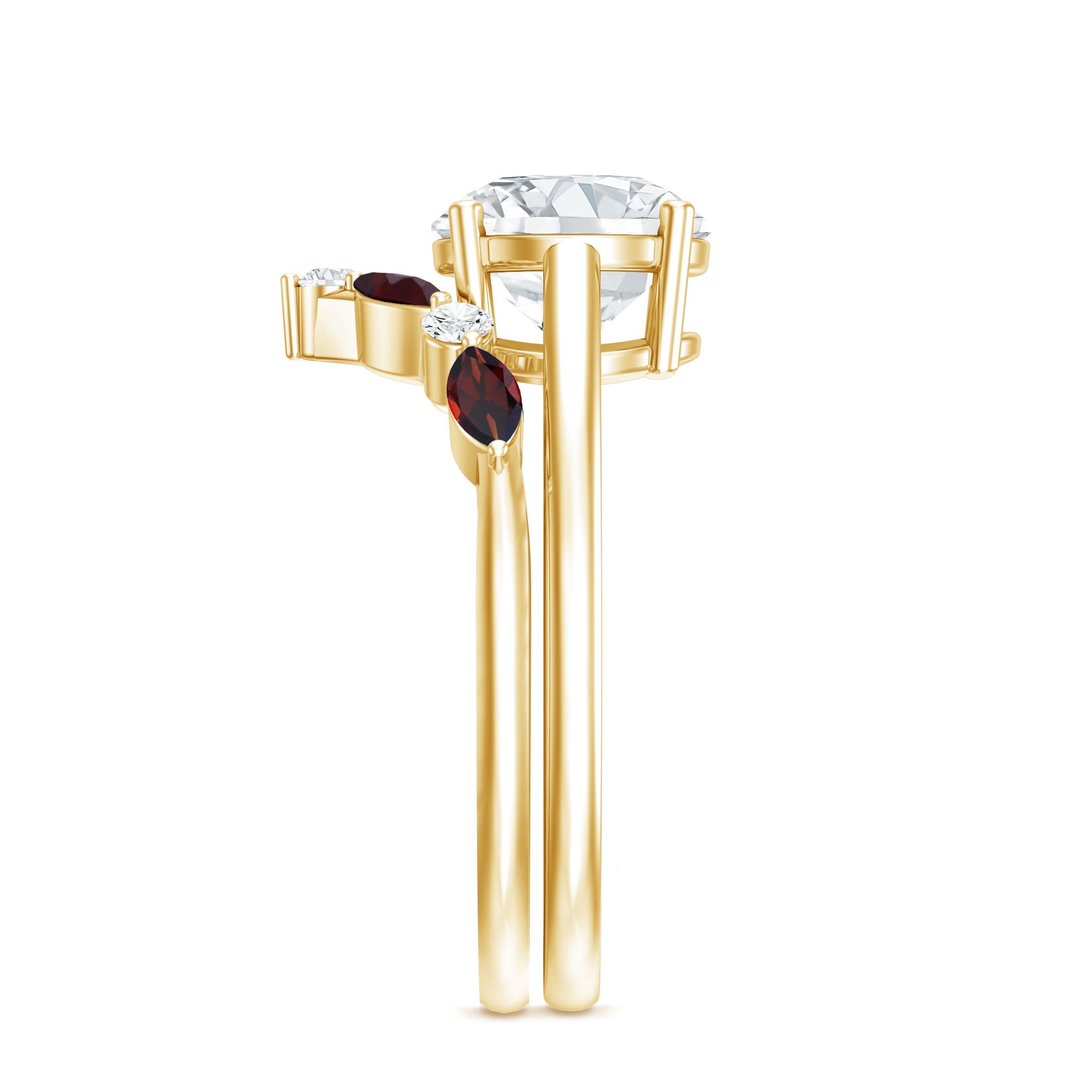 Lab Grown Diamond Ring - Certified 2 Carat Bridal Ring Set With Garnet Enhancer