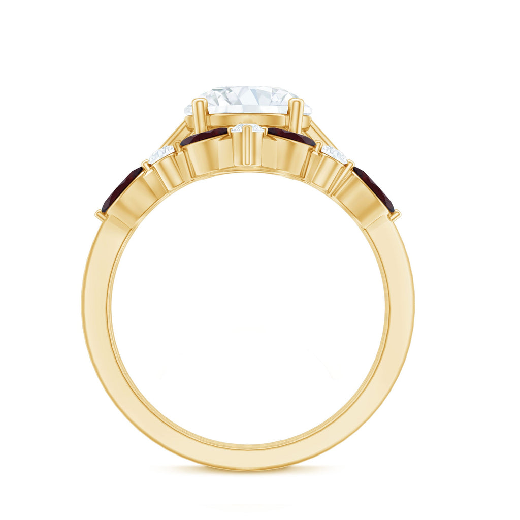 Lab Grown Diamond Ring - Certified 2 Carat Bridal Ring Set With Garnet Enhancer