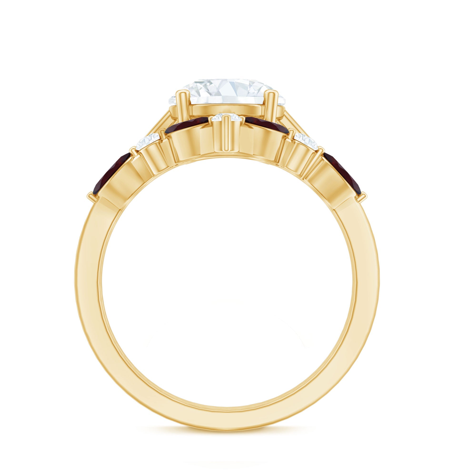 Lab Grown Diamond Ring - Certified 2 Carat Bridal Ring Set With Garnet Enhancer