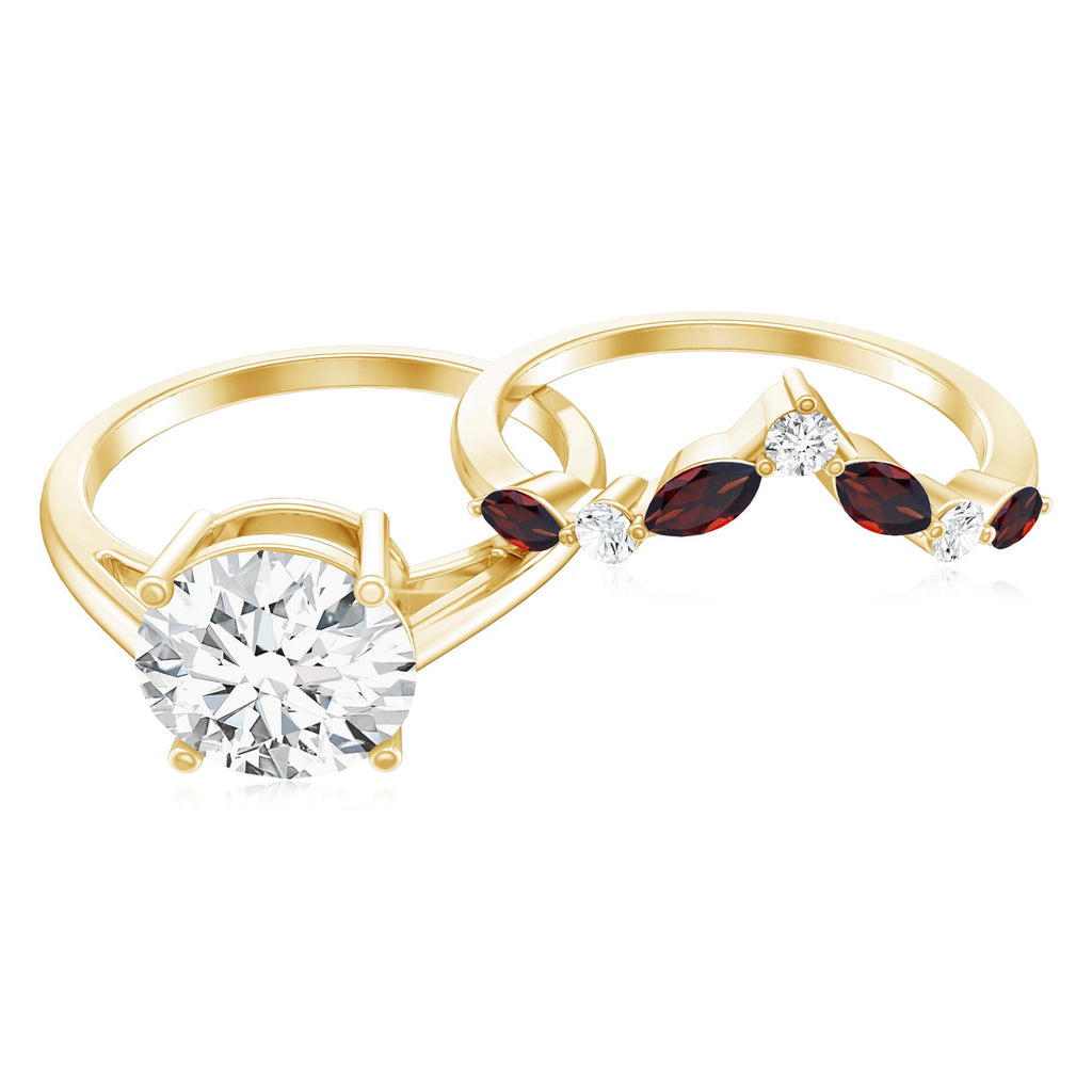 Lab Grown Diamond Ring - Certified 2 Carat Bridal Ring Set With Garnet Enhancer