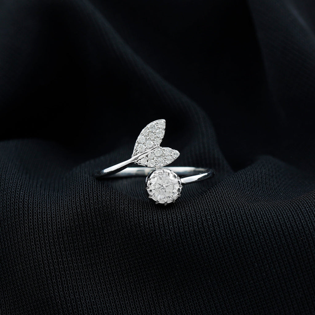 Certified 0.4 Carat Round Lab Grown Diamond Tail Cuff Ring