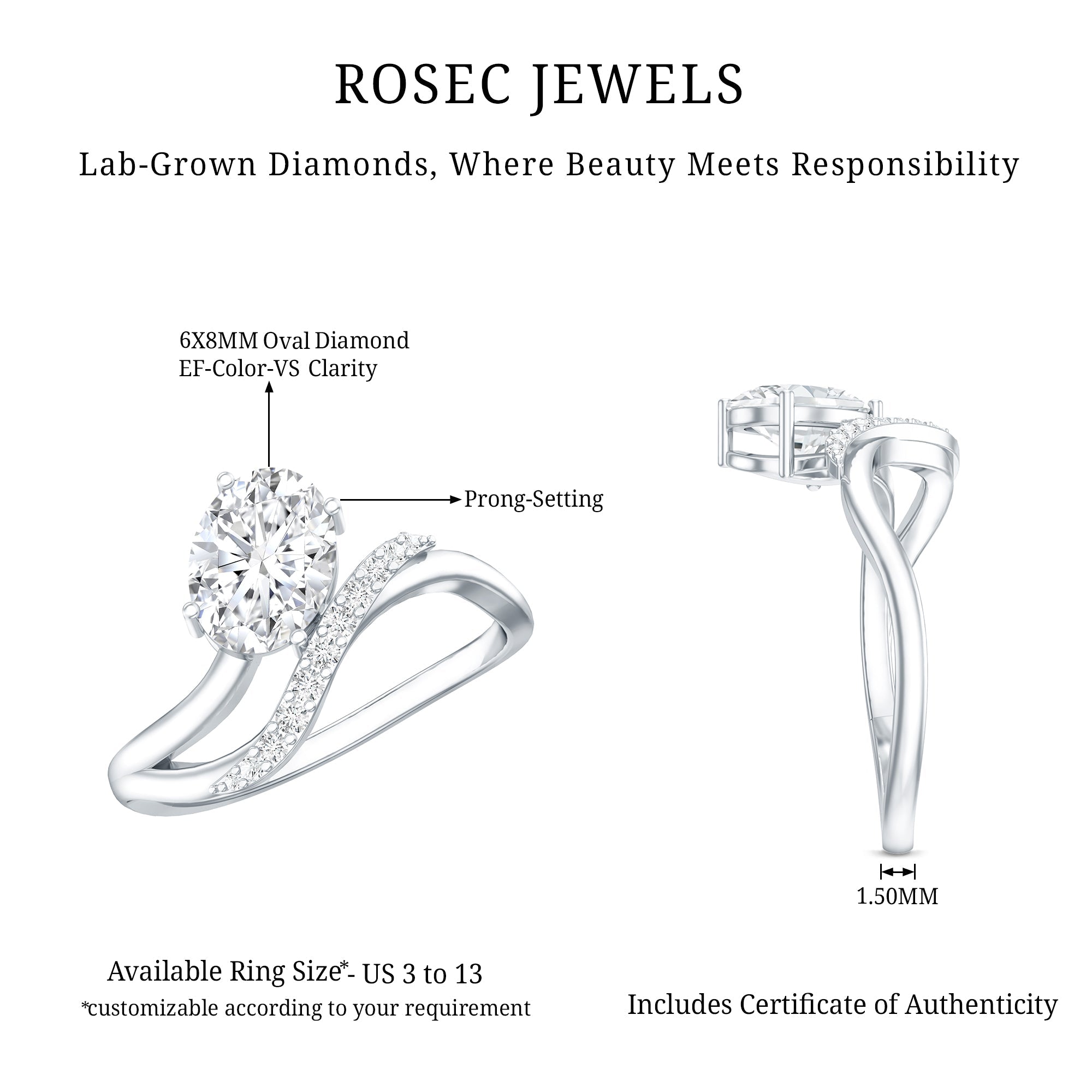 Certified 1.2 Carat Lab Grown Diamond Oval Engagement Ring For Women