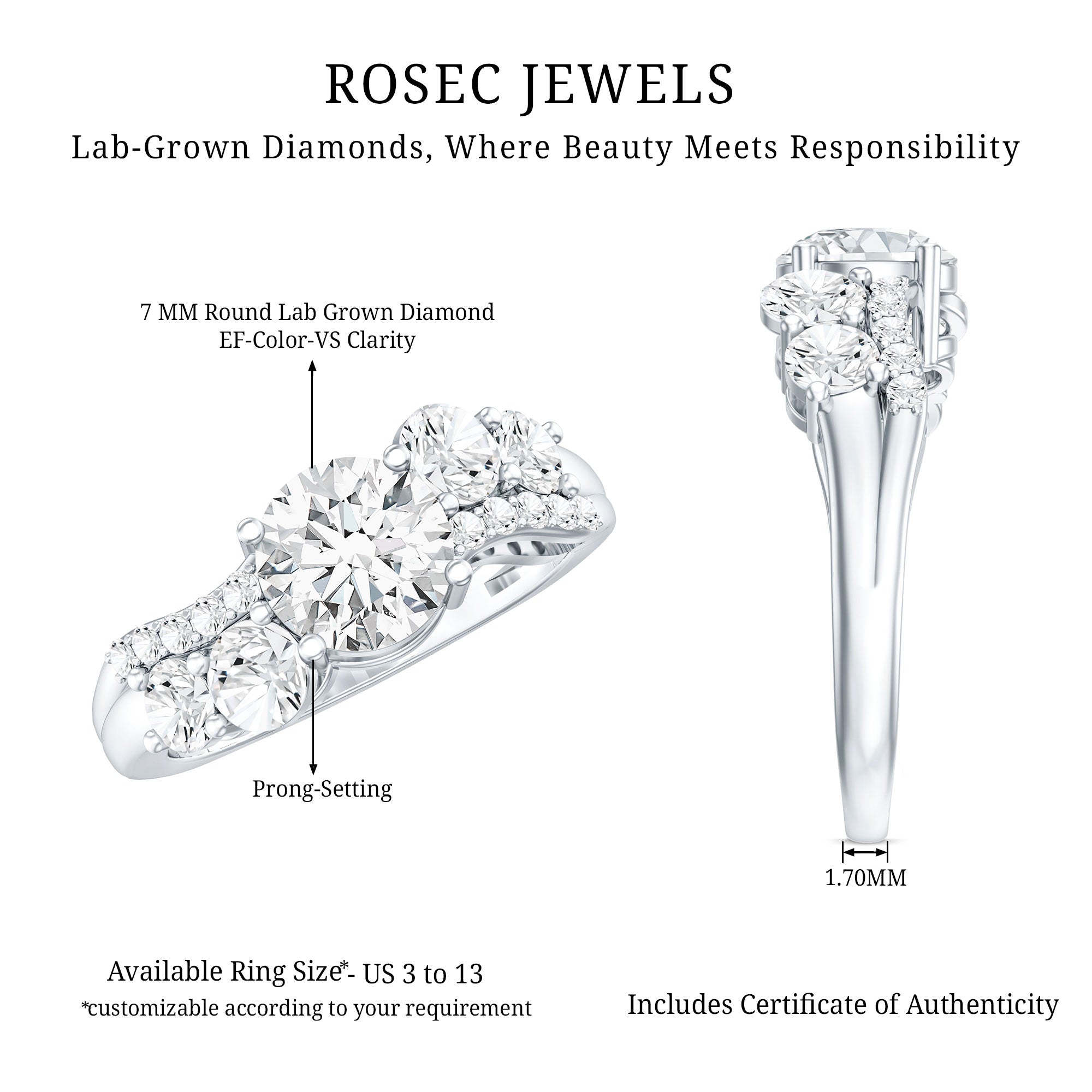 Certified Lab 1.2 Carat Round Diamond Designer Engagement Ring