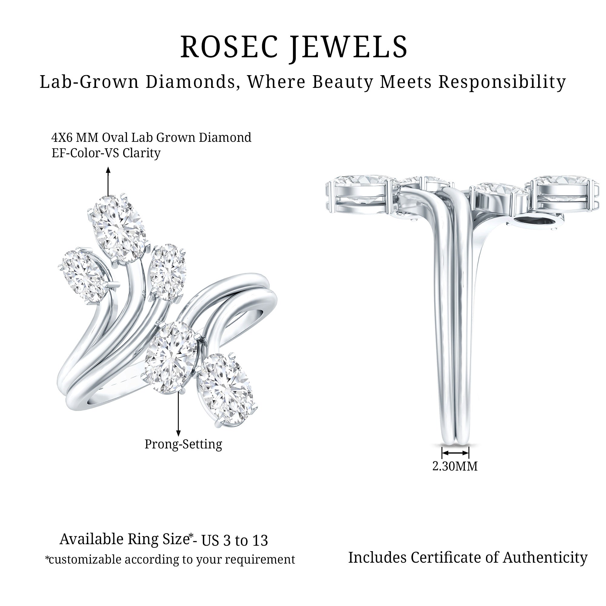 Certified Oval Lab Grown Diamond Designer Cocktail Ring