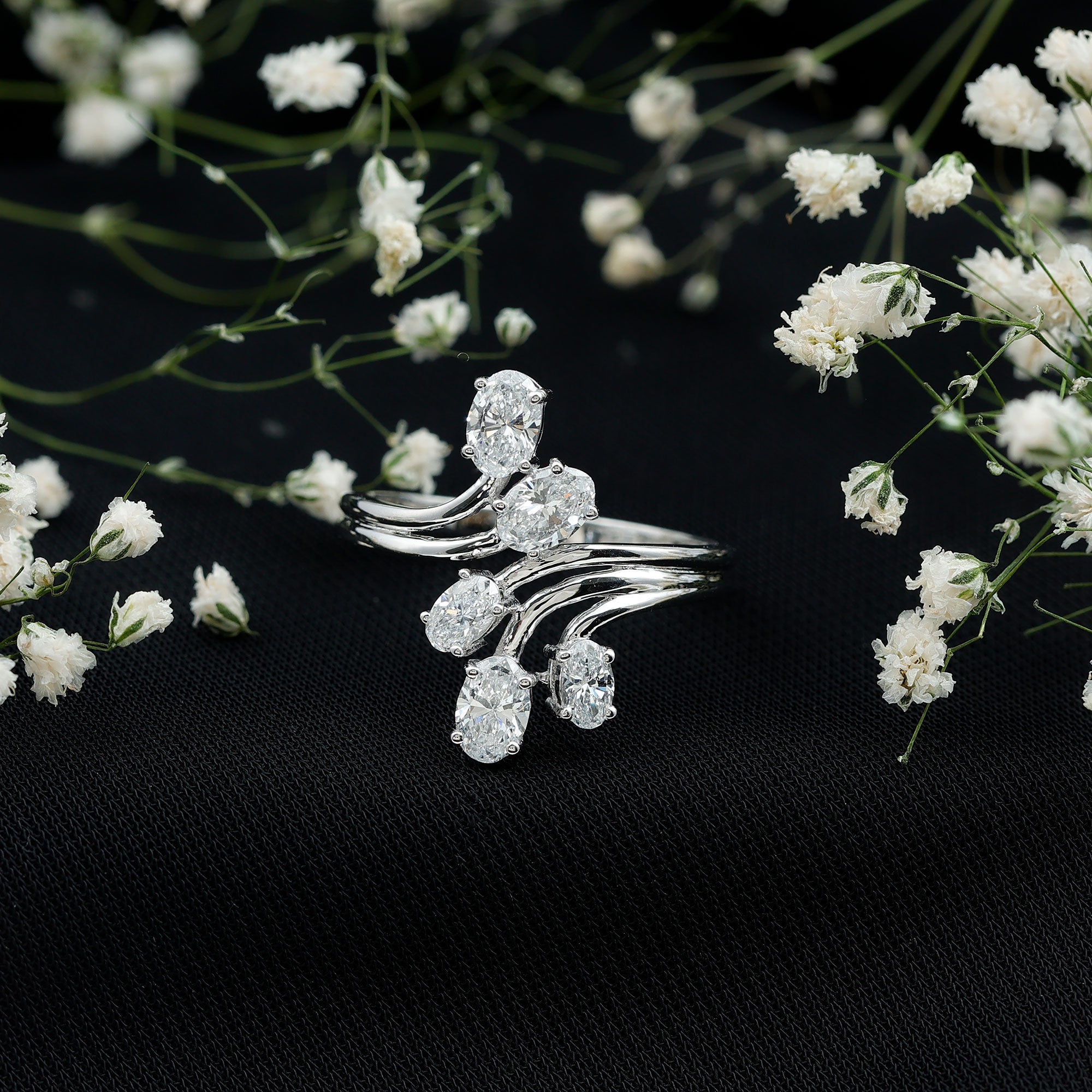 Certified Oval Lab Grown Diamond Designer Cocktail Ring
