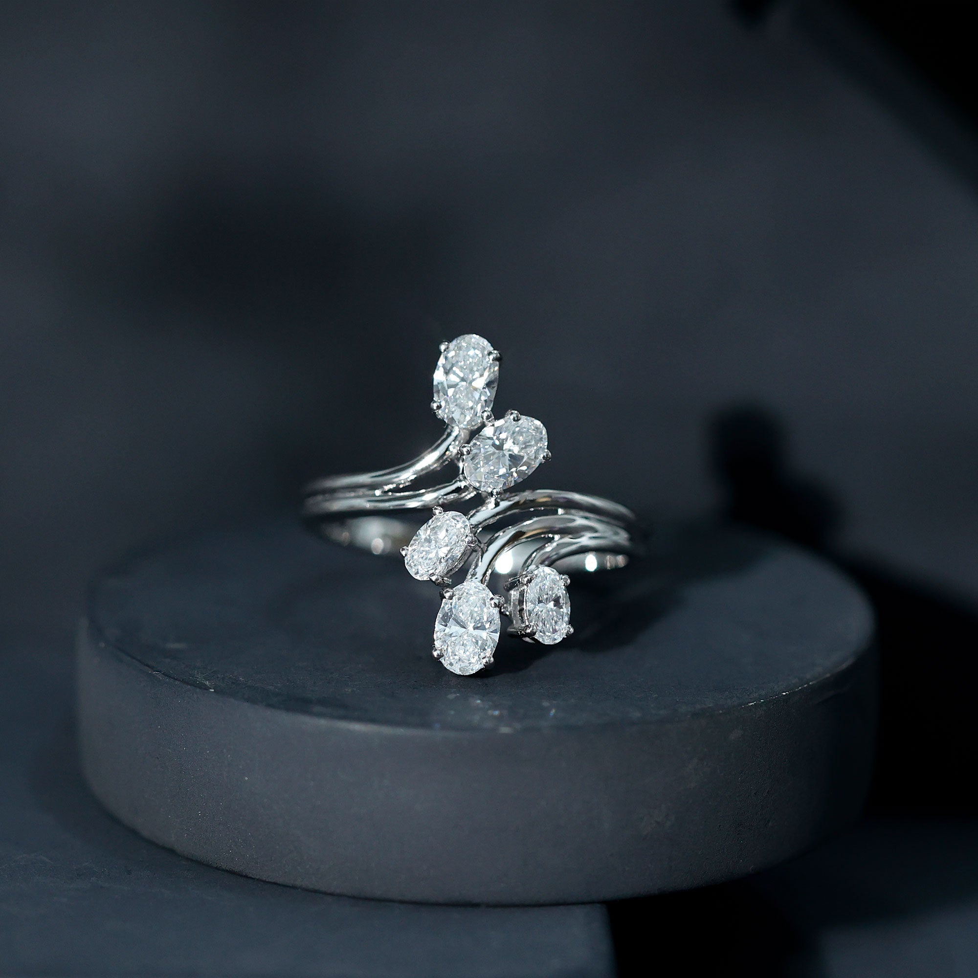 Certified Oval Lab Grown Diamond Designer Cocktail Ring