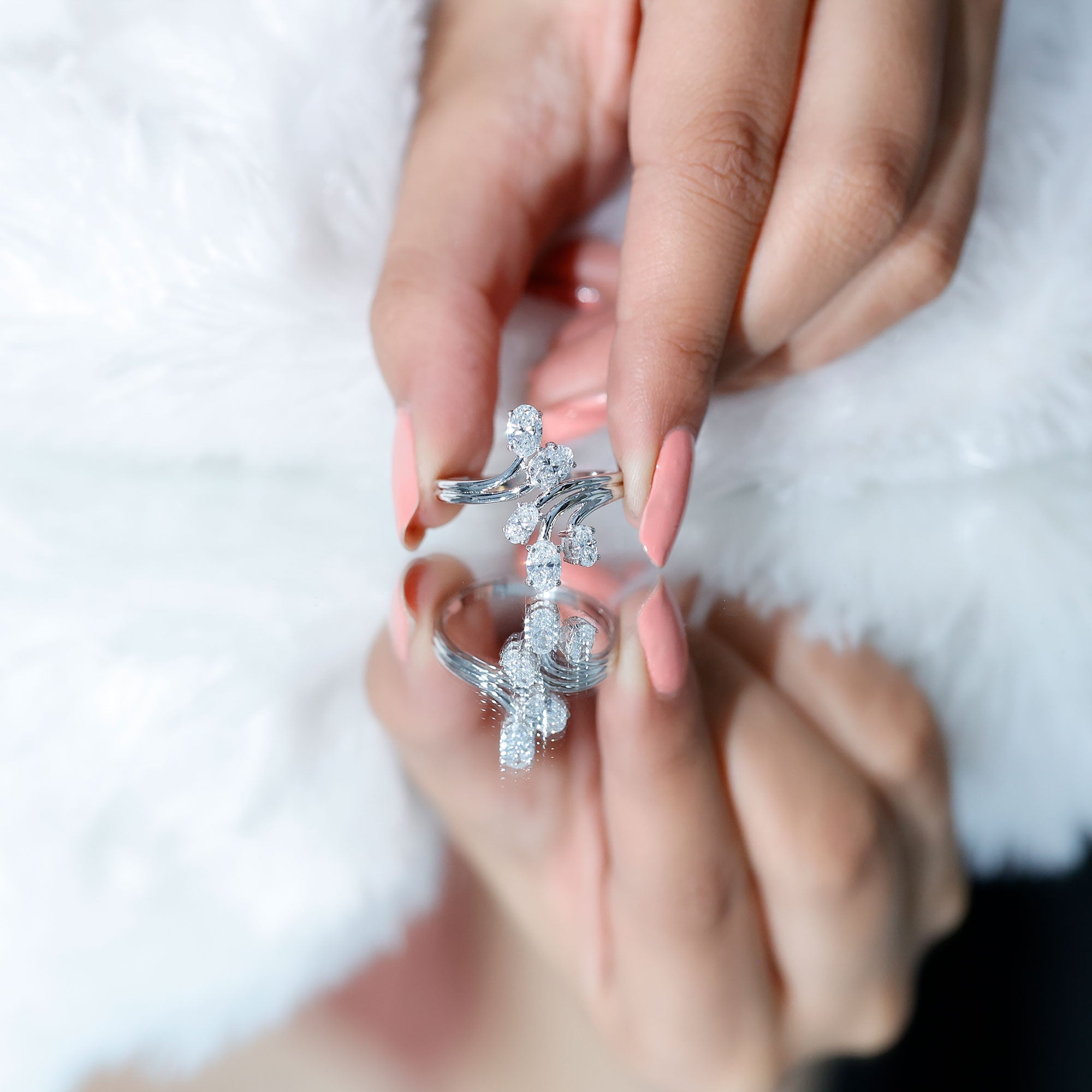 Certified Oval Lab Grown Diamond Designer Cocktail Ring