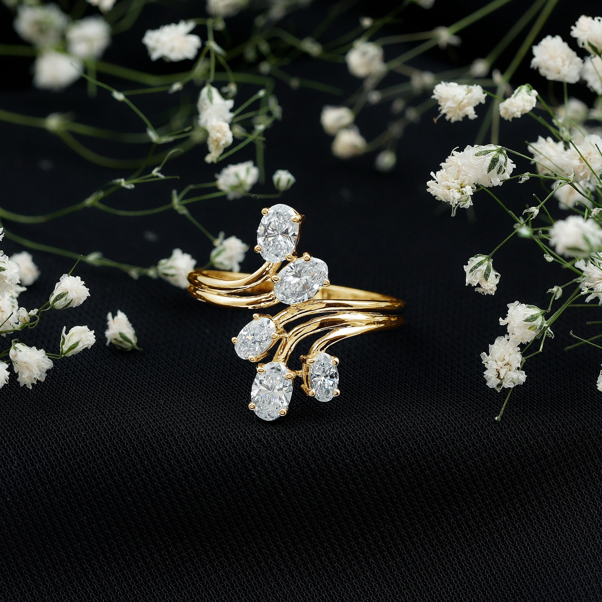 Certified Oval Lab Grown Diamond Designer Cocktail Ring