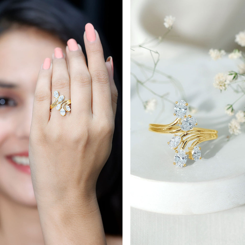 Certified Oval Lab Grown Diamond Designer Cocktail Ring