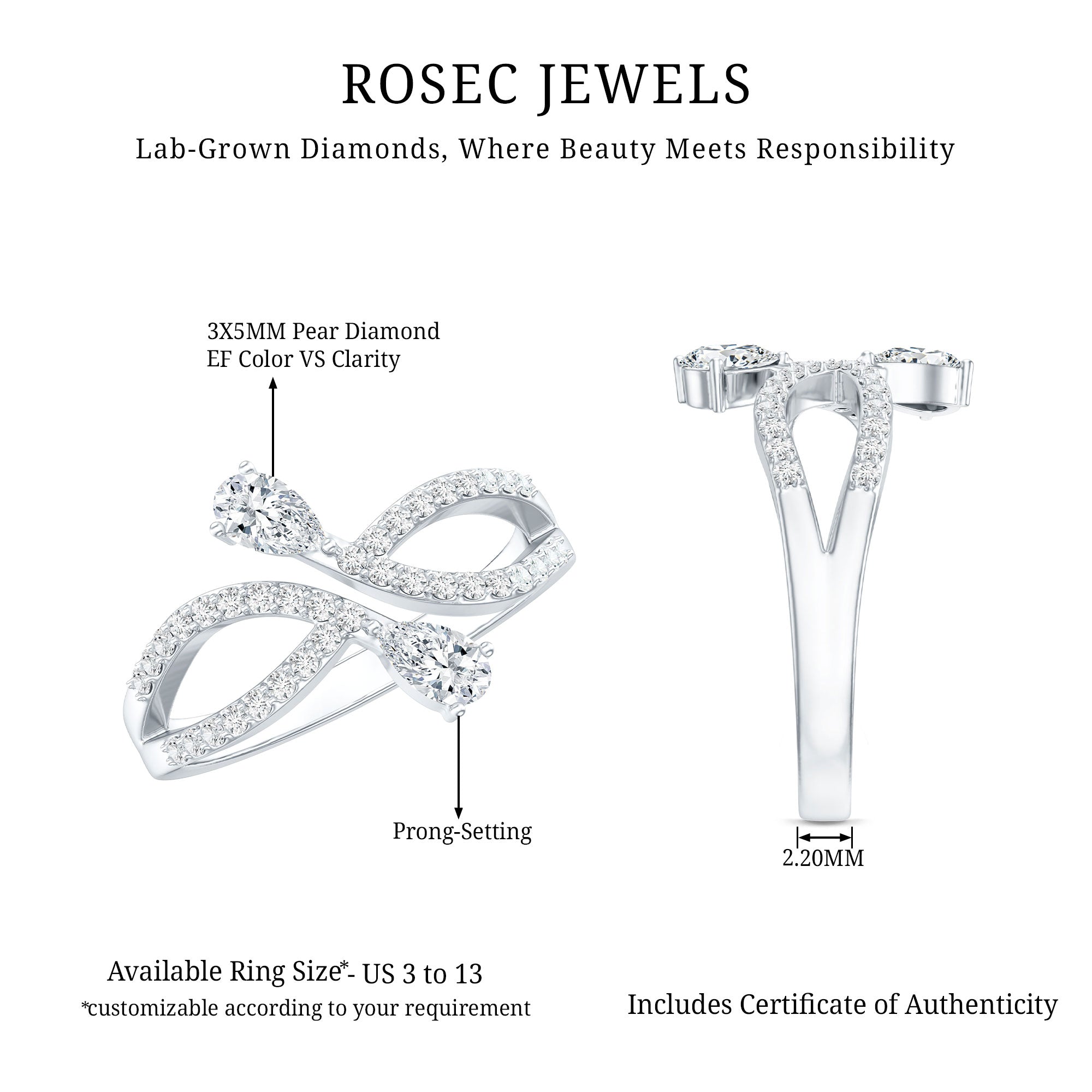 Certified Lab Grown Diamond 2 Stone Infinity Wedding Band