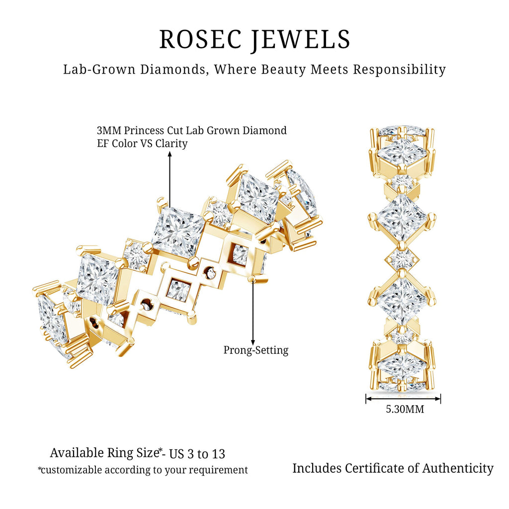 Certified Princess Cut Lab Grown Diamond Eternity Wedding Ring