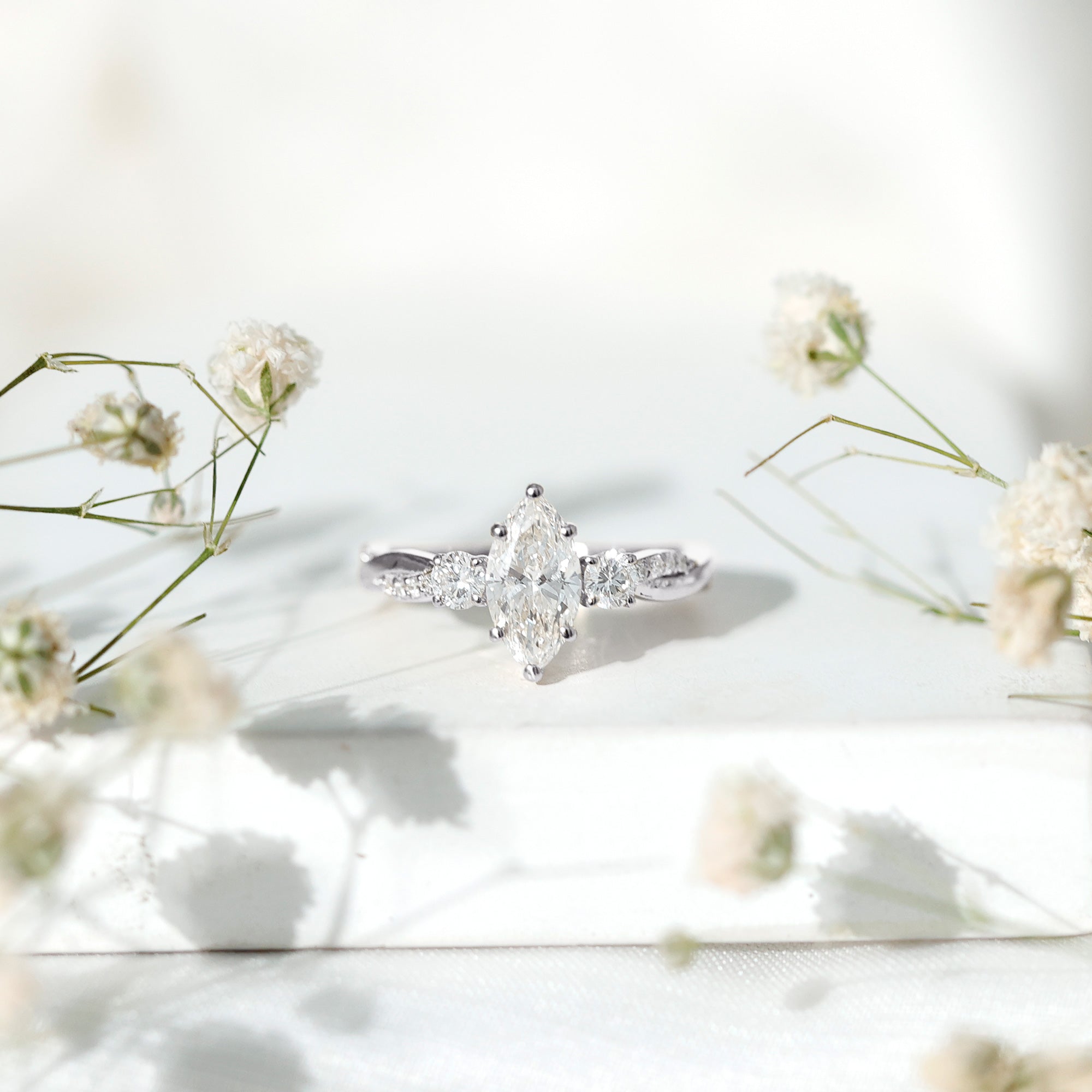 Brilliant Cut Marquise Lab Grown Diamond Engagement Ring