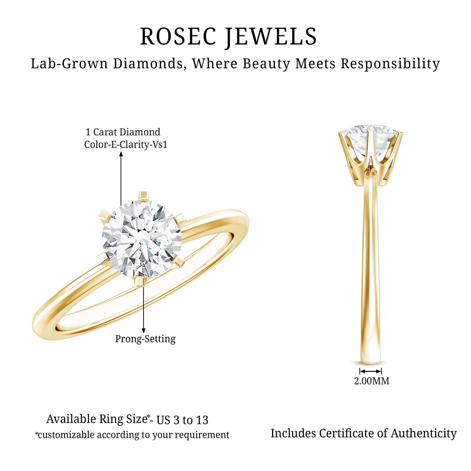 Lab Grown Diamond Ring – 1 Carat Solitaire Engagement Ring with IGI Certificate