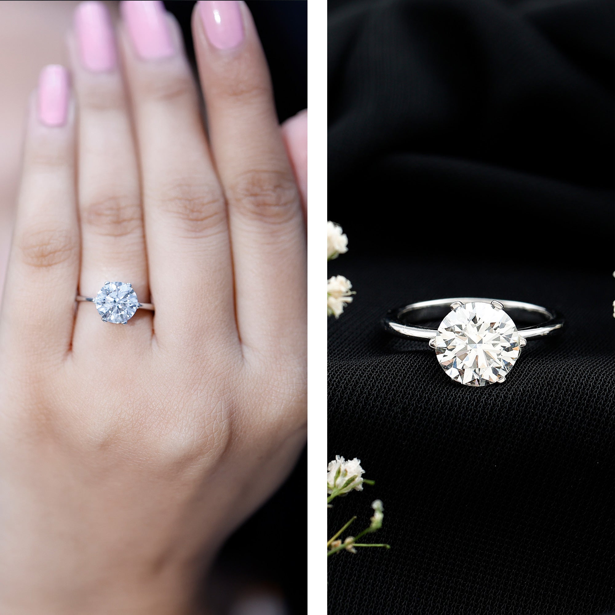 Lab Grown Diamond Ring – 2 Carat Round Cut Solitaire Engagement Ring for Women