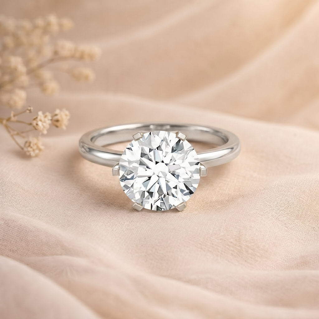 Lab Grown Diamond Ring – 5 Carat IGI Certified Round Cut Solitaire Engagement Ring