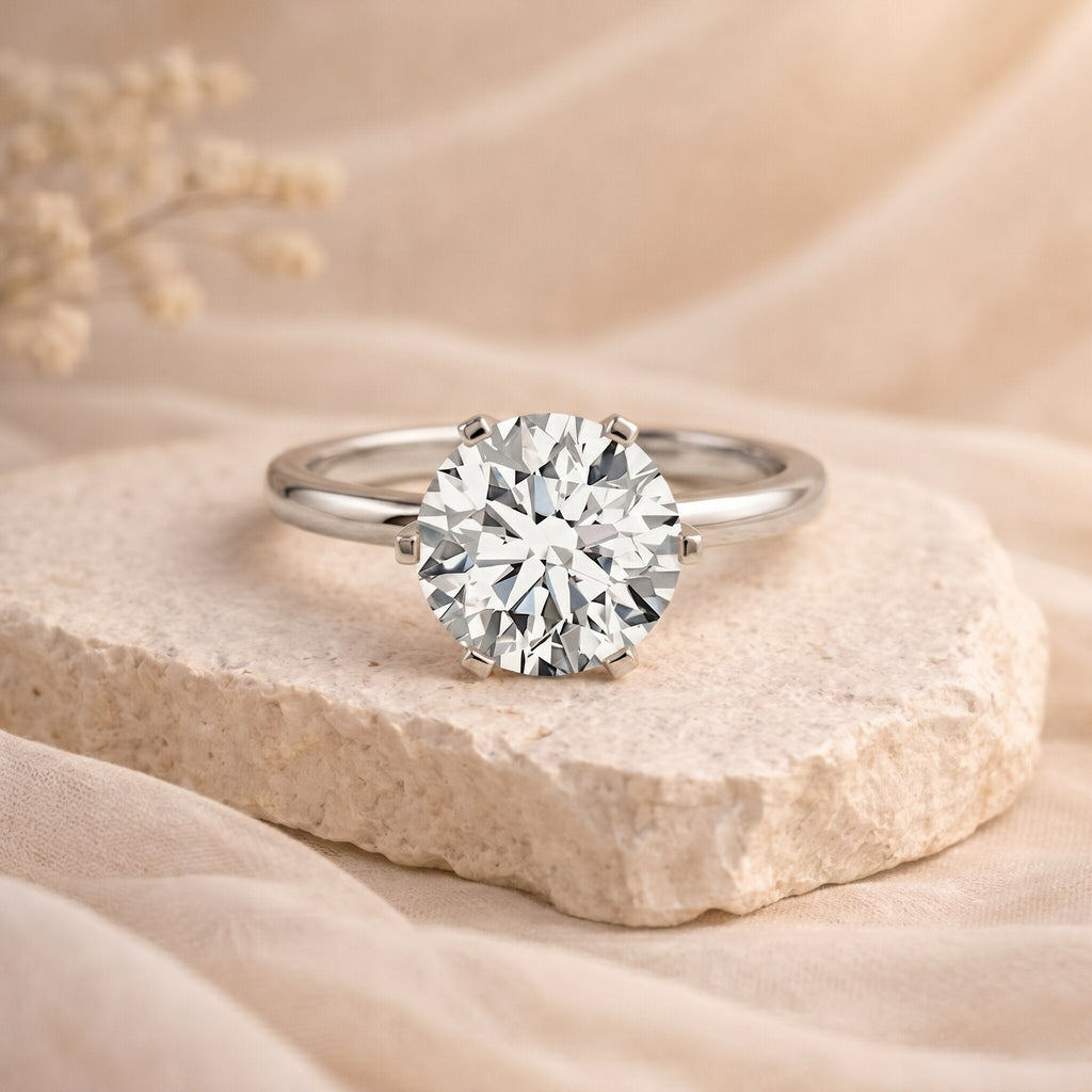 Lab Grown Diamond Ring – 5 Carat IGI Certified Round Cut Solitaire Engagement Ring