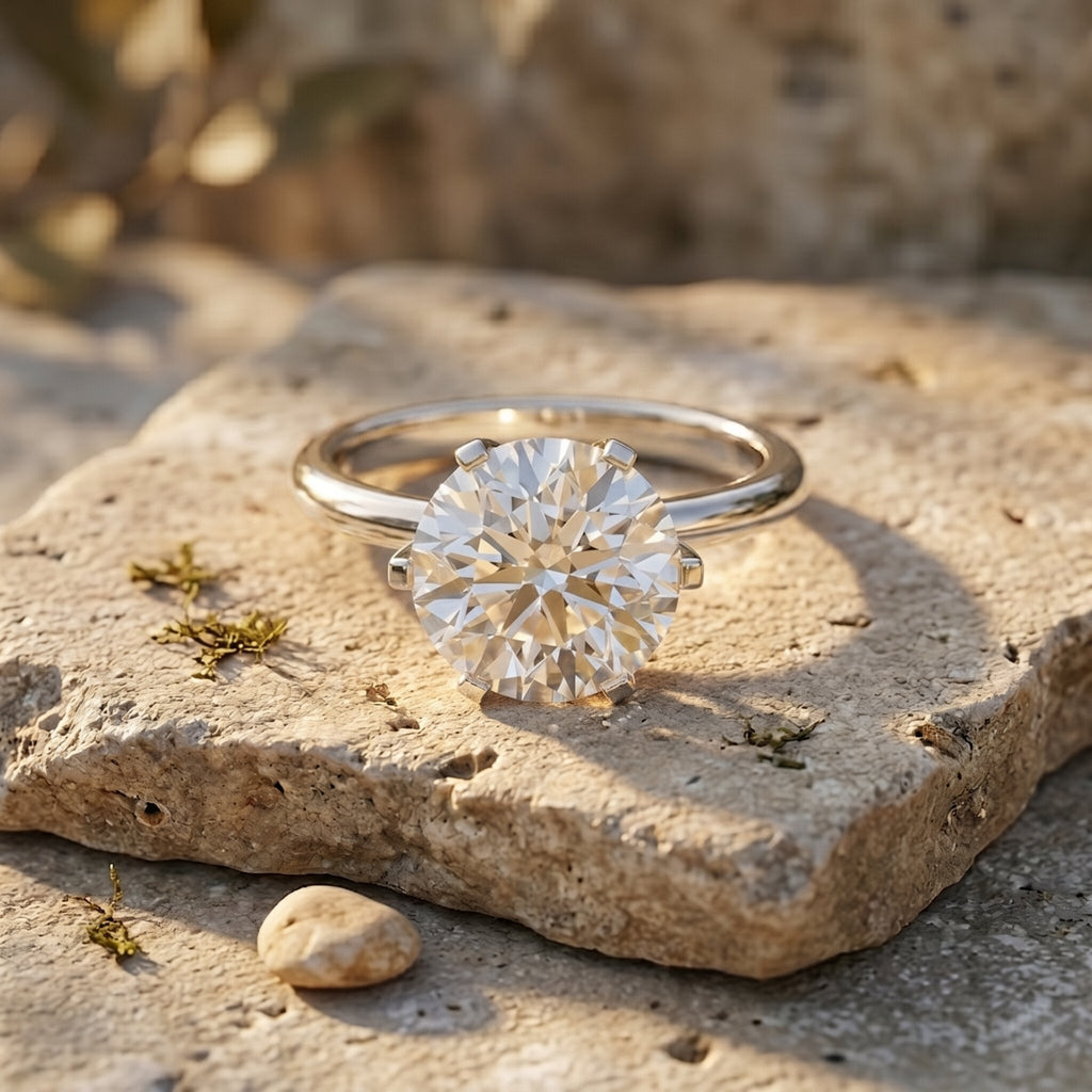 Lab Created Diamond Ring – 4 Carat Round Cut Solitaire Engagement Ring IGI Certified
