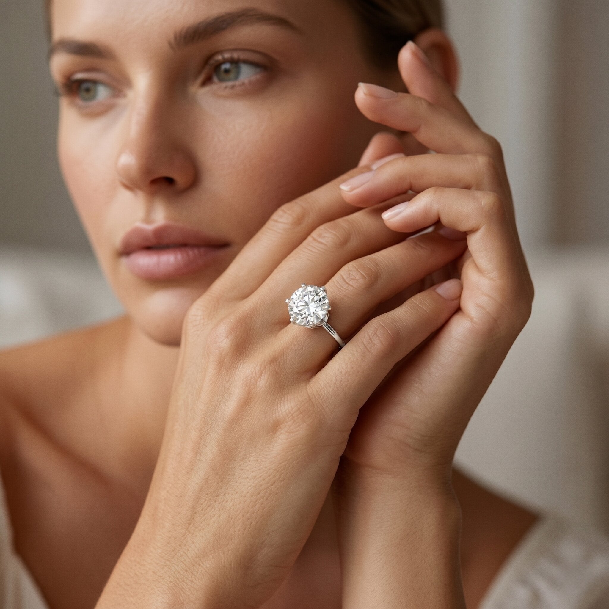 Lab Created Diamond Ring – 4 Carat Round Cut Solitaire Engagement Ring IGI Certified