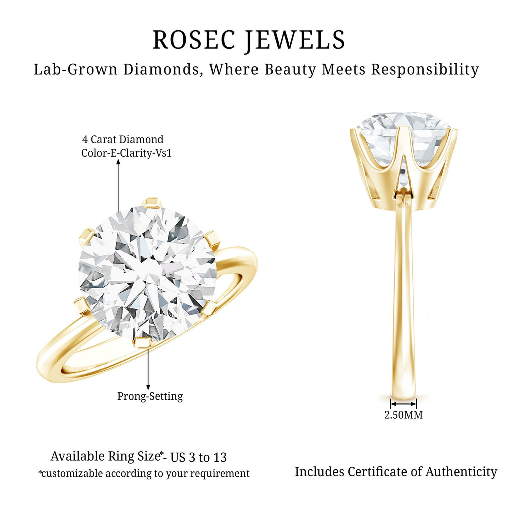 Lab Created Diamond Ring – 4 Carat Round Cut Solitaire Engagement Ring IGI Certified