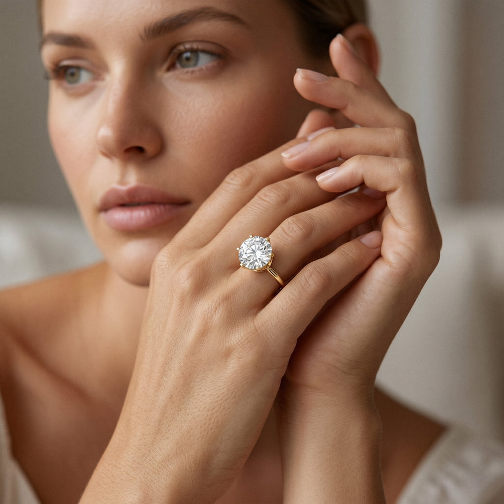 Lab Created Diamond Ring – 4 Carat Round Cut Solitaire Engagement Ring IGI Certified