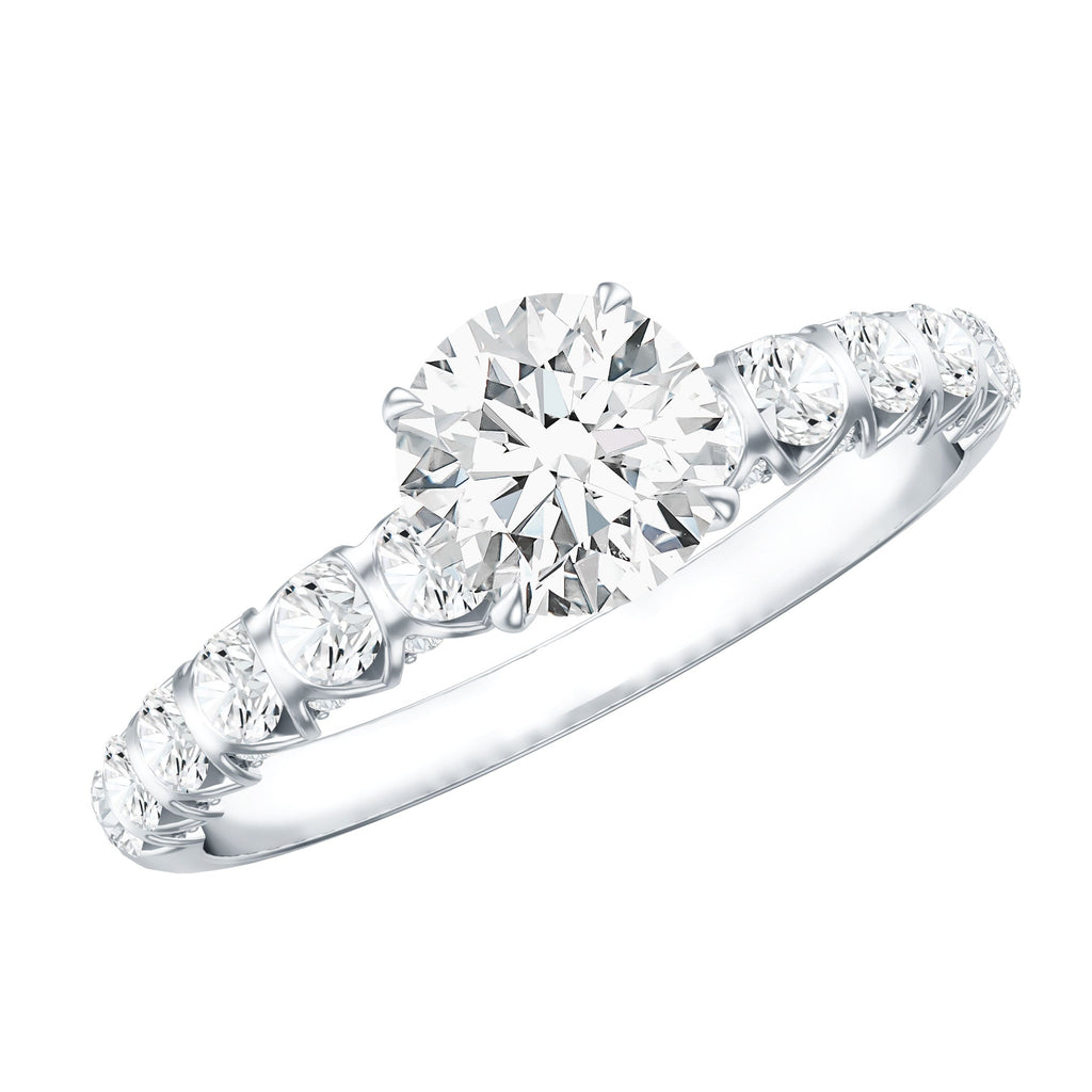 Lab Grown Diamond Ring - IGI Certified 1 Carat Round Side Stone Engagement Ring