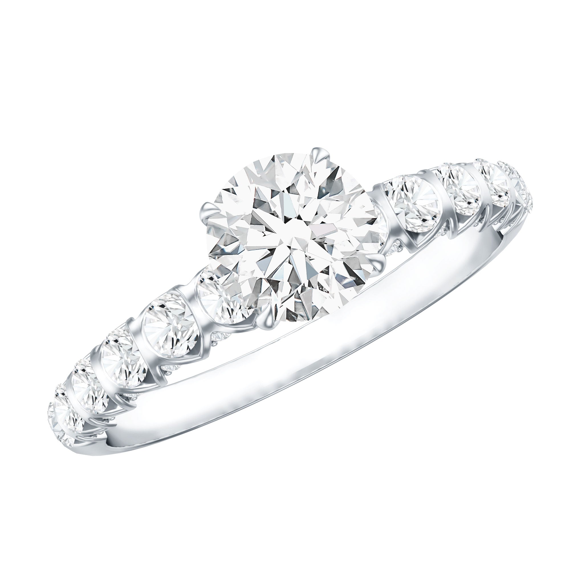 Lab Grown Diamond Ring - IGI Certified 1 Carat Round Side Stone Engagement Ring