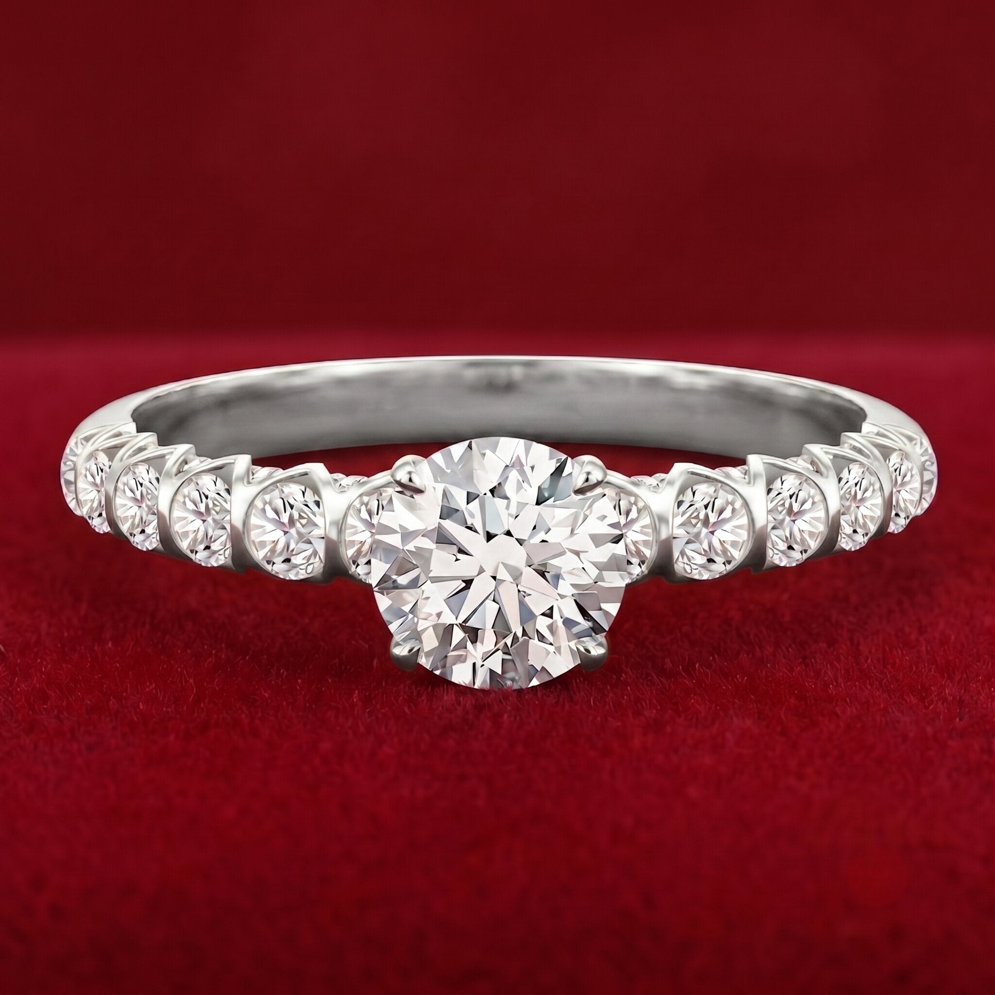Lab Grown Diamond Ring - IGI Certified 1 Carat Round Side Stone Engagement Ring