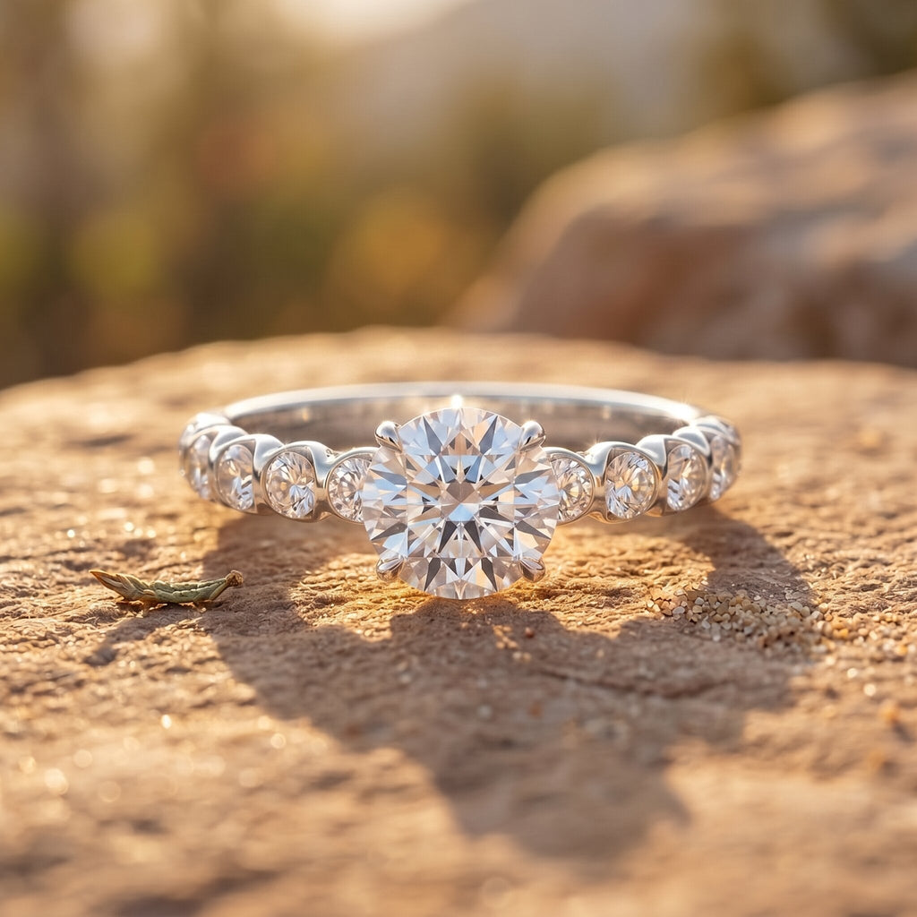 Lab Grown Diamond Ring - IGI Certified 1 Carat Round Side Stone Engagement Ring