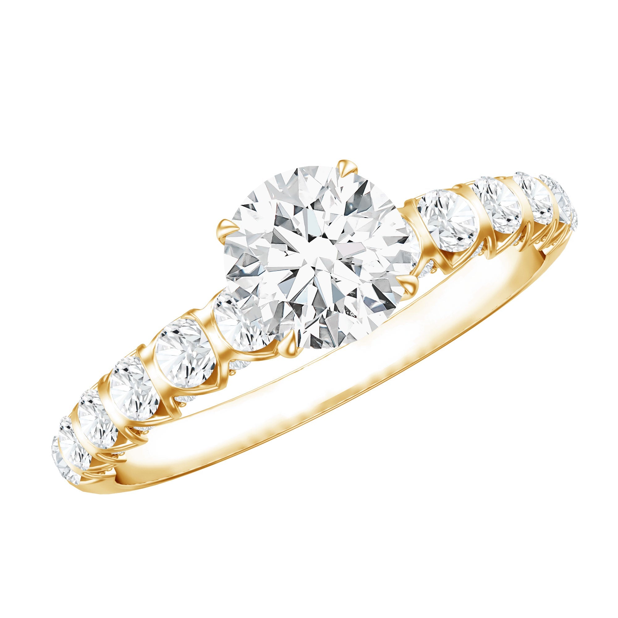 Lab Grown Diamond Ring - IGI Certified 1 Carat Round Side Stone Engagement Ring