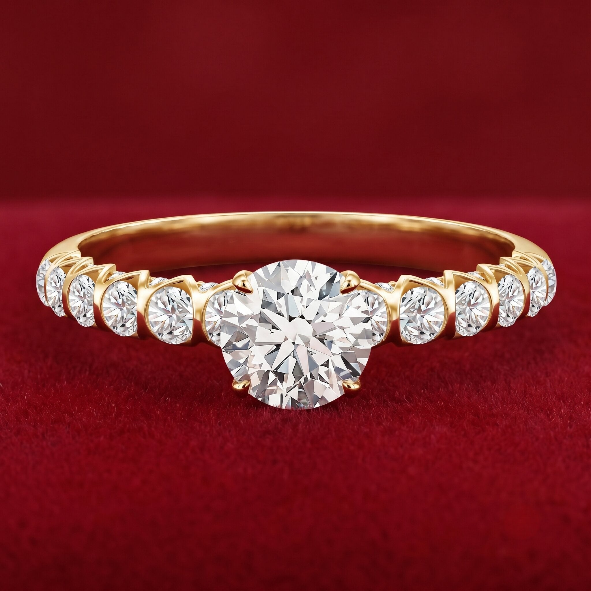 Lab Grown Diamond Ring - IGI Certified 1 Carat Round Side Stone Engagement Ring