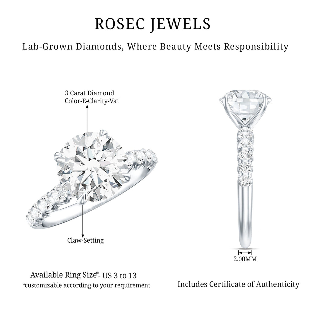 3 Carat Lab Diamond Ring - Round Cut Engagement Ring with IGI Certified Sparkle
