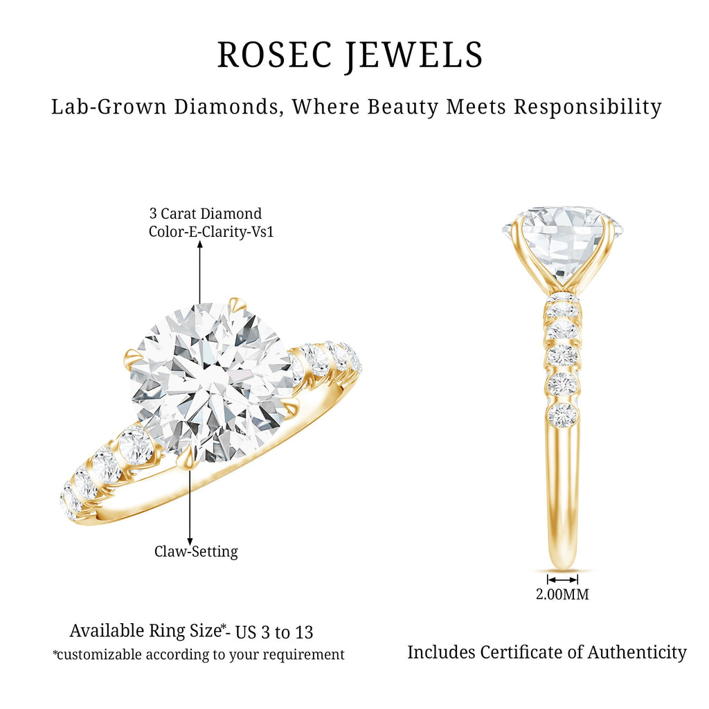 3 Carat Lab Diamond Ring - Round Cut Engagement Ring with IGI Certified Sparkle