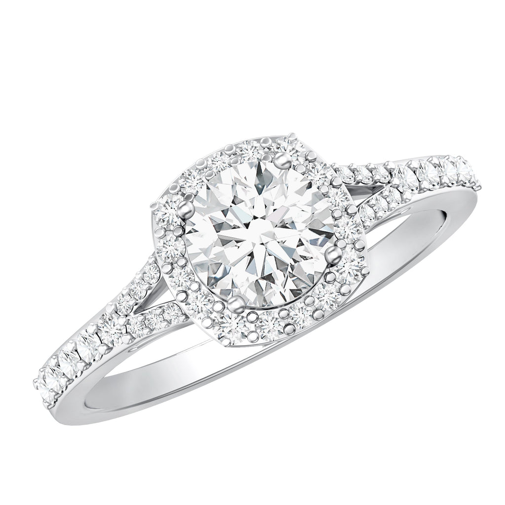 Lab Grown Diamond Ring - 1 Carat Halo Engagement Ring with Split Shank Band