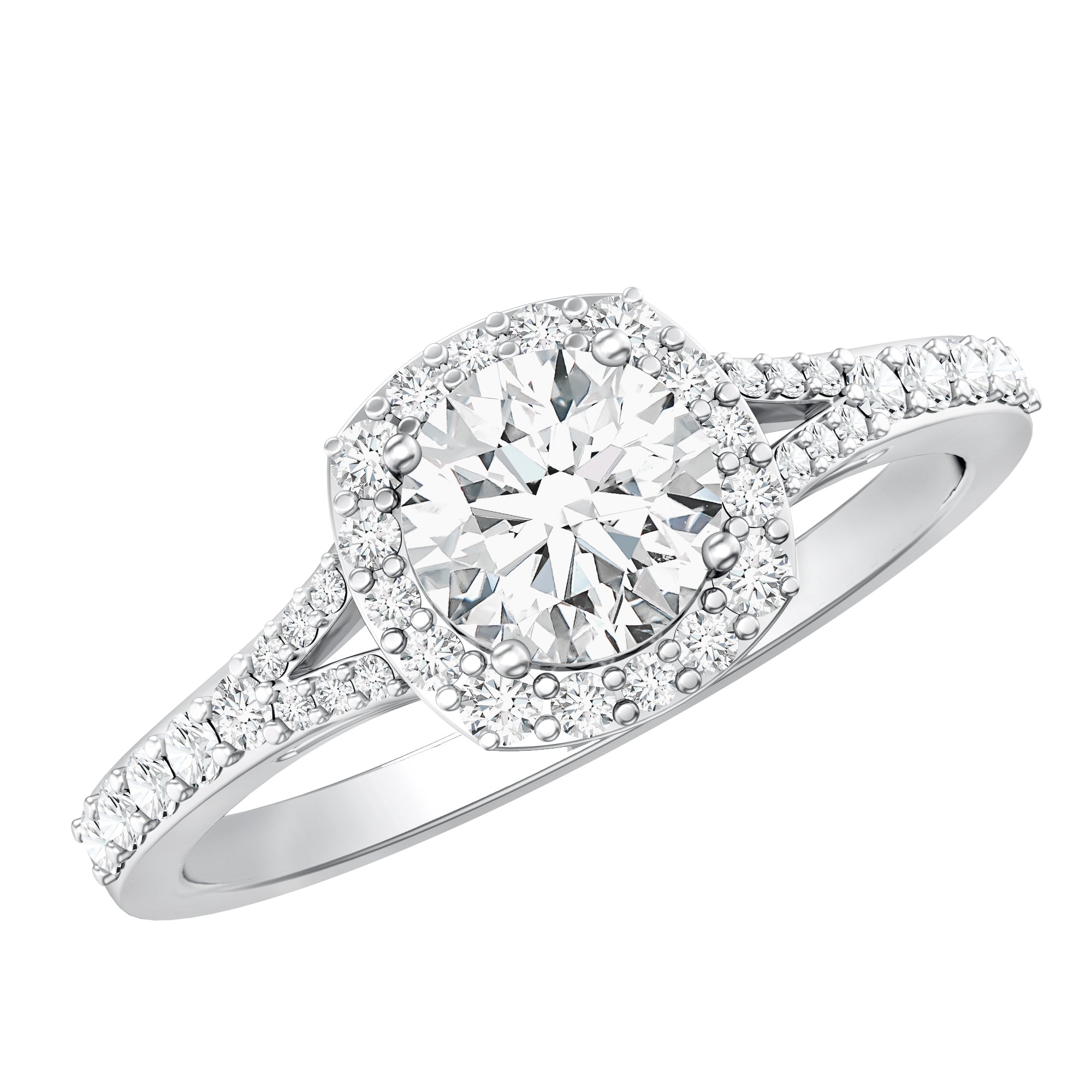 Lab Grown Diamond Ring - 1 Carat Halo Engagement Ring with Split Shank Band