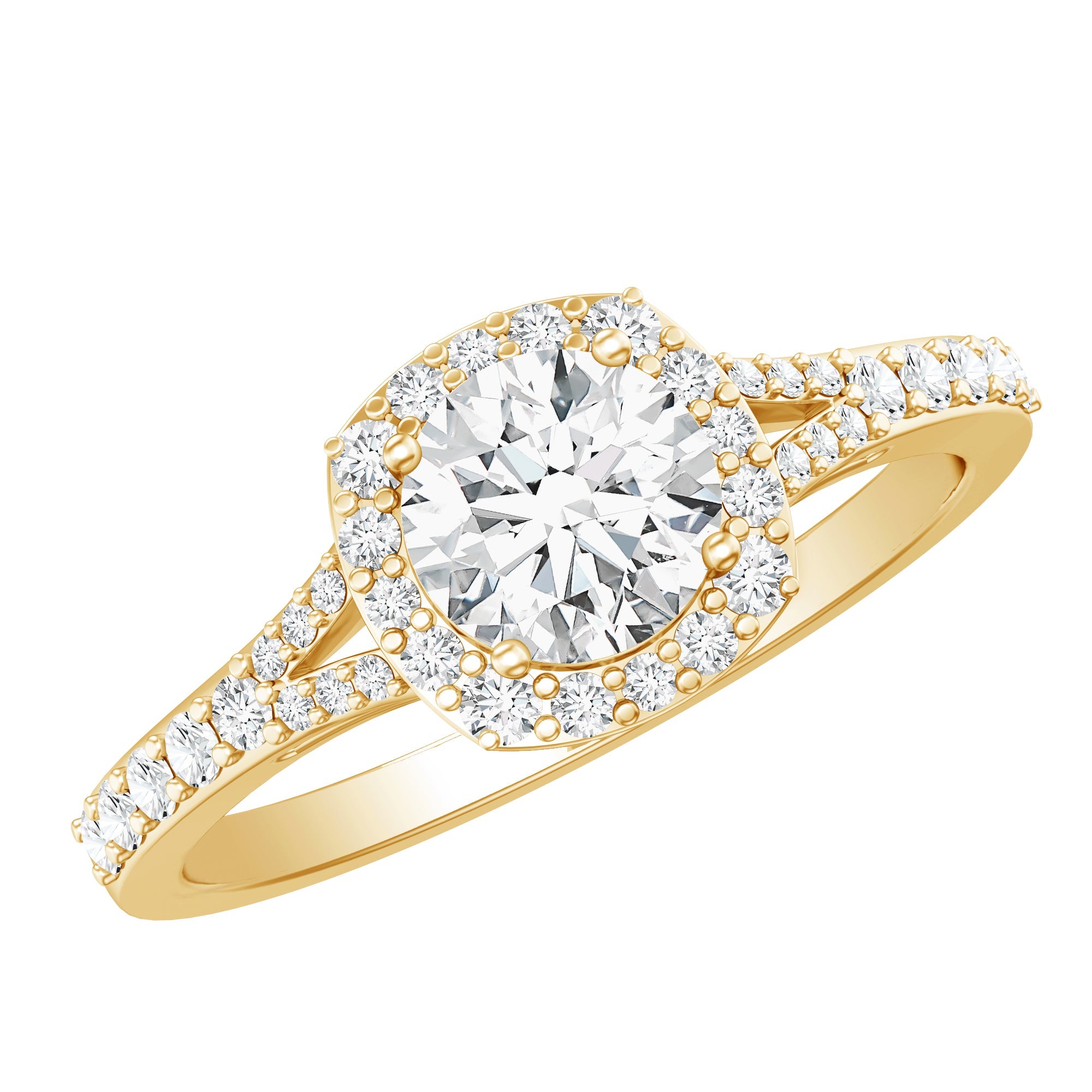 Lab Grown Diamond Ring - 1 Carat Halo Engagement Ring with Split Shank Band