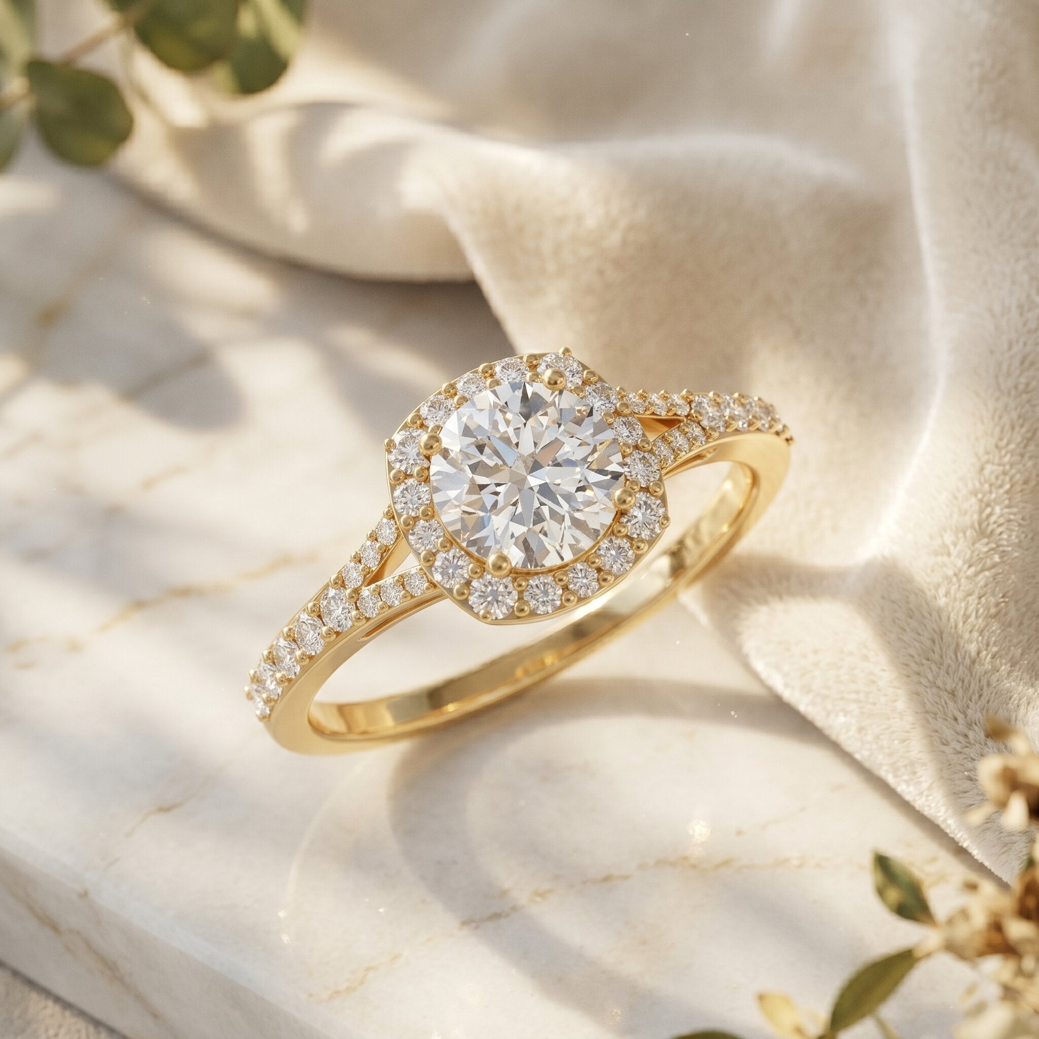 Lab Grown Diamond Ring - 1 Carat Halo Engagement Ring with Split Shank Band