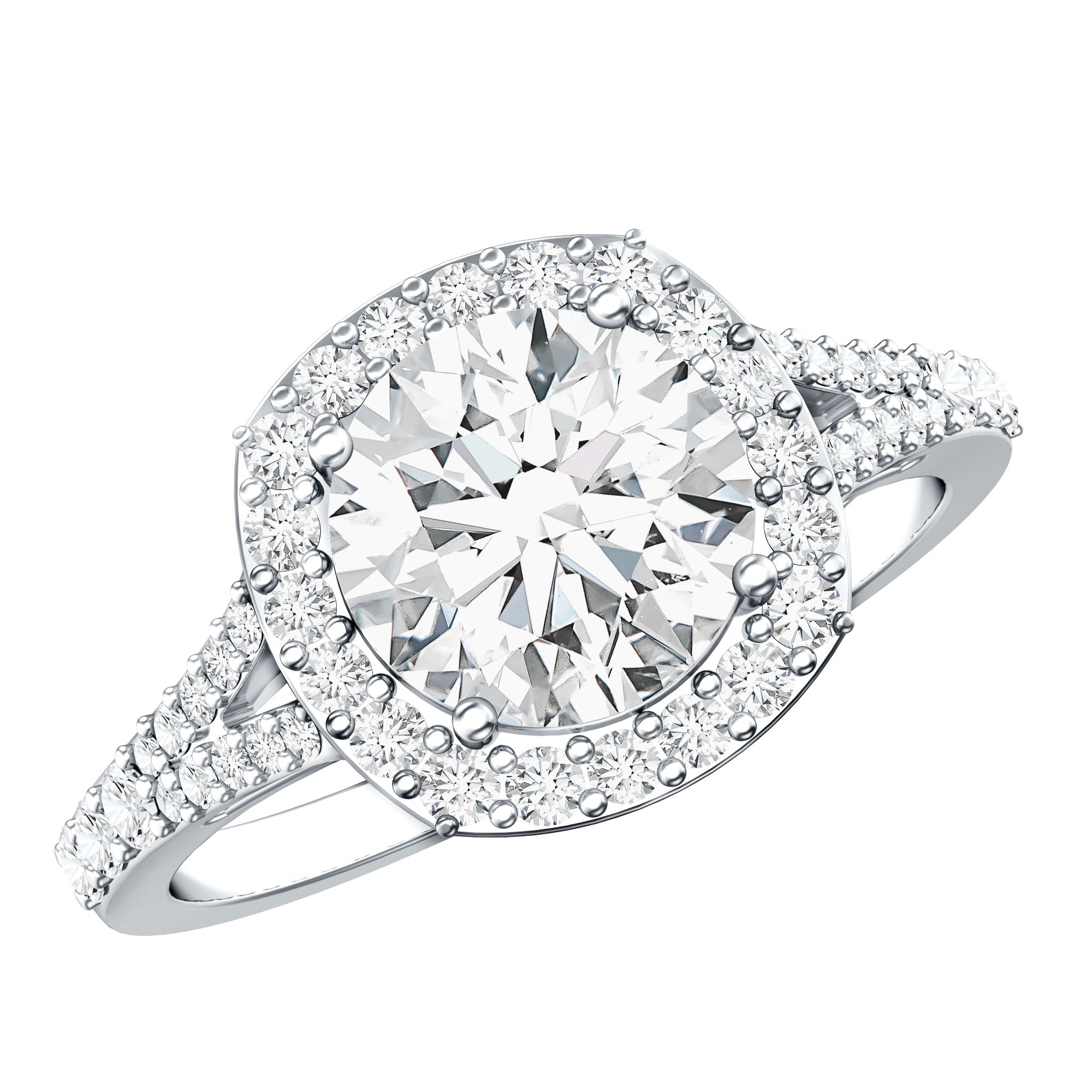 Lab Grown Diamond Ring - 3 Carat Round Cut Engagement Ring with Split Shank Band