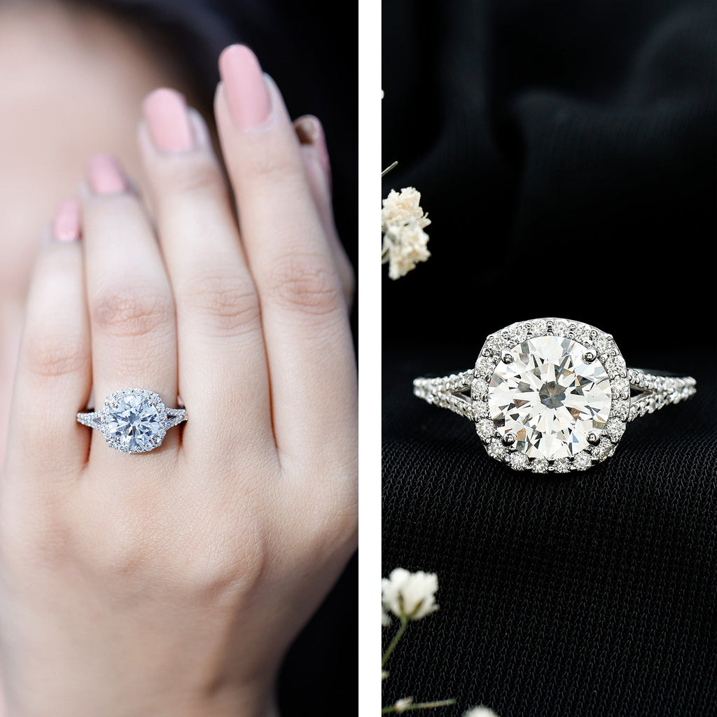 Lab Grown Diamond Ring - 3 Carat Round Cut Engagement Ring with Split Shank Band
