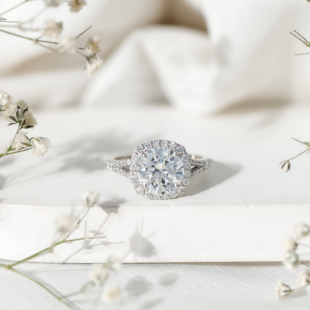 Lab Grown Diamond Ring - 3 Carat Round Cut Engagement Ring with Split Shank Band