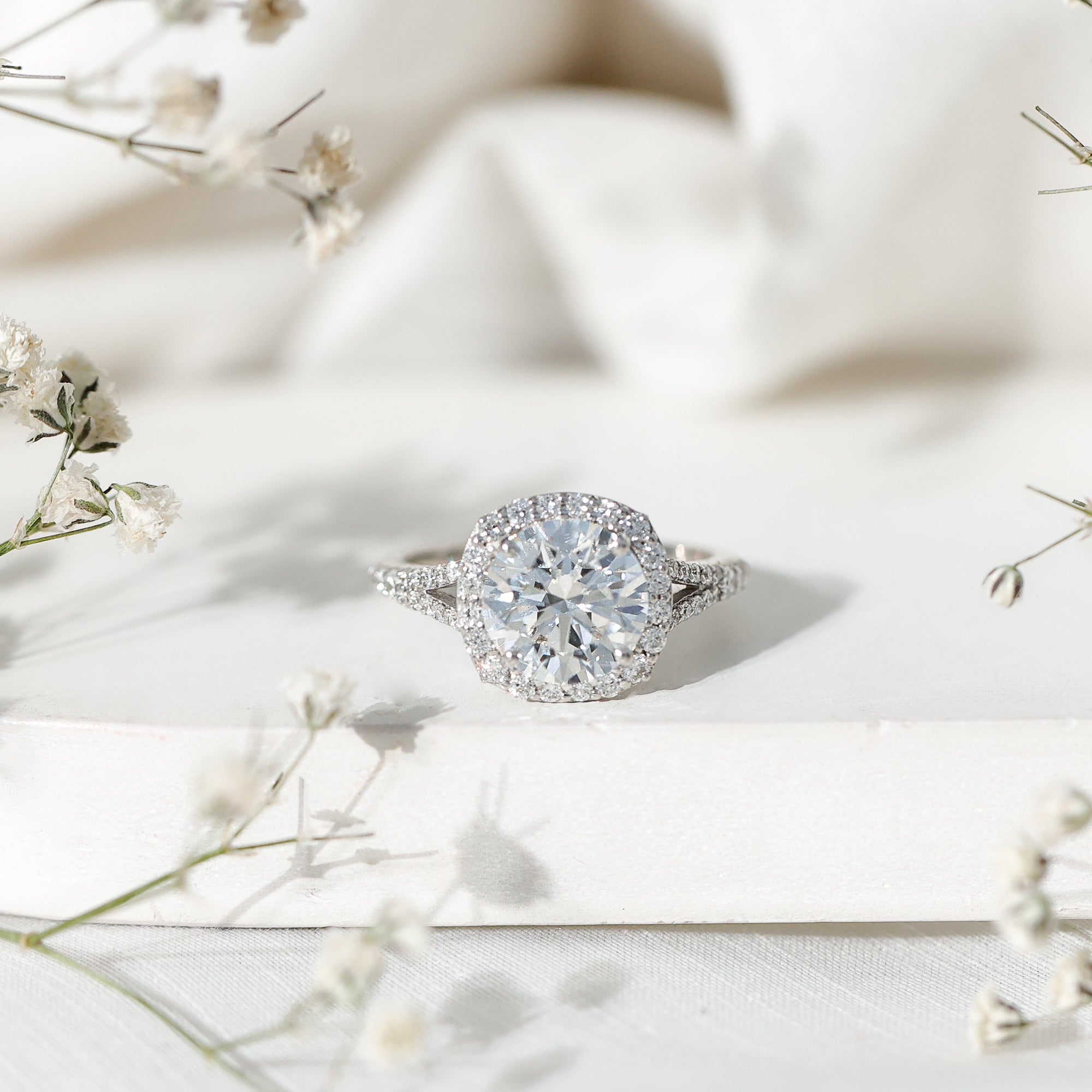 Lab Grown Diamond Ring - 3 Carat Round Cut Engagement Ring with Split Shank Band