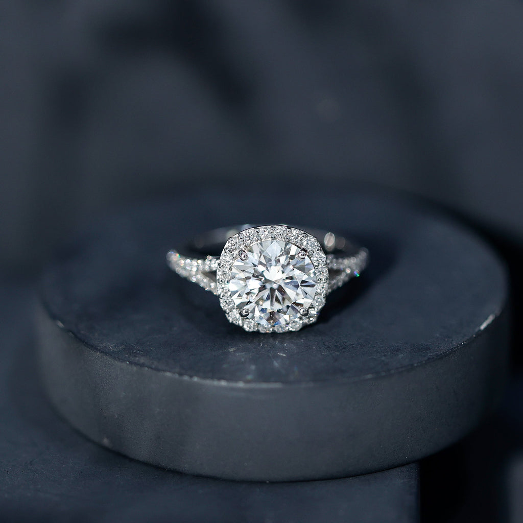 Lab Grown Diamond Ring - 3 Carat Round Cut Engagement Ring with Split Shank Band
